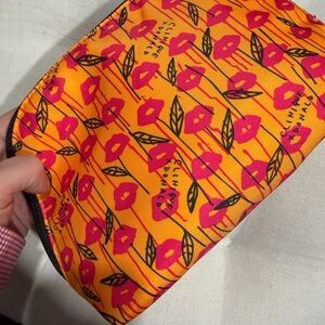Clinique Orange and Pink Floral Cosmetic Bag